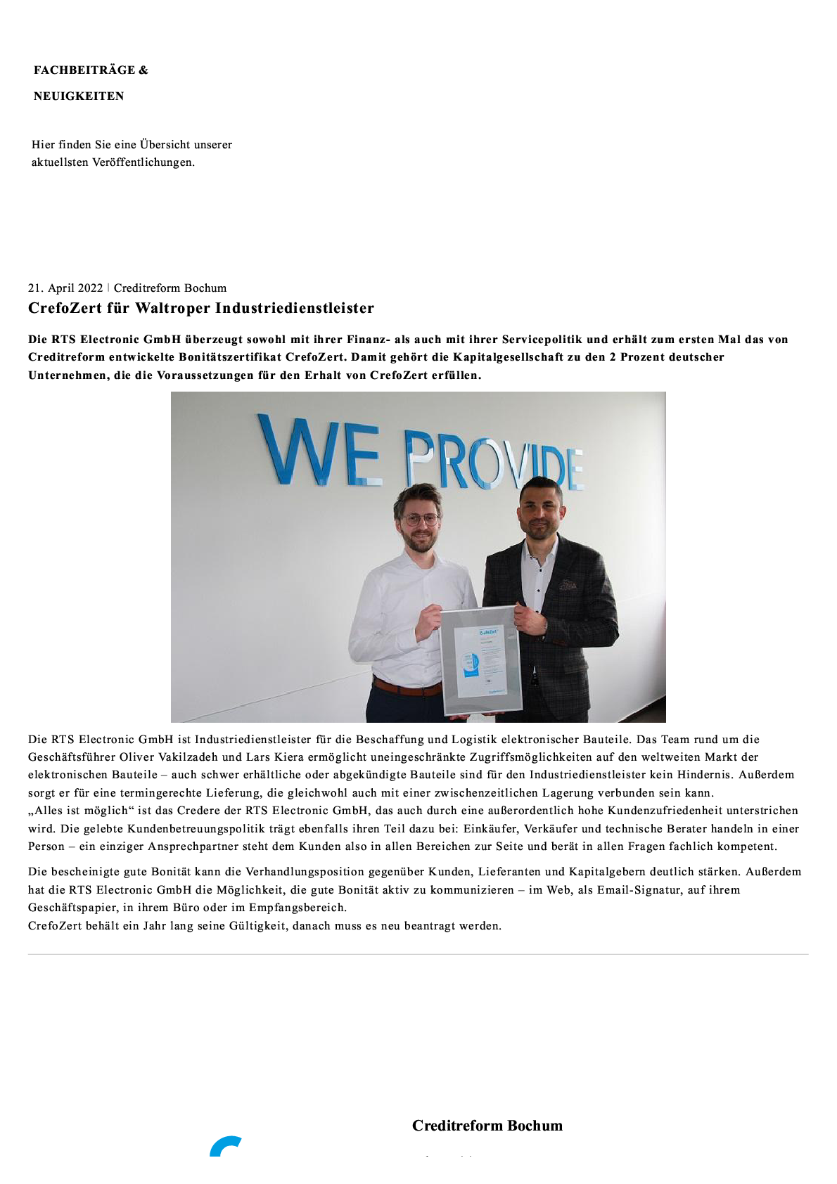 CrefoZert for Waltrop industrial service provider