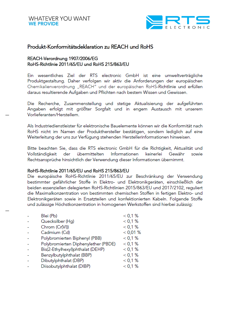 Erklärung zu REACH und RoHS