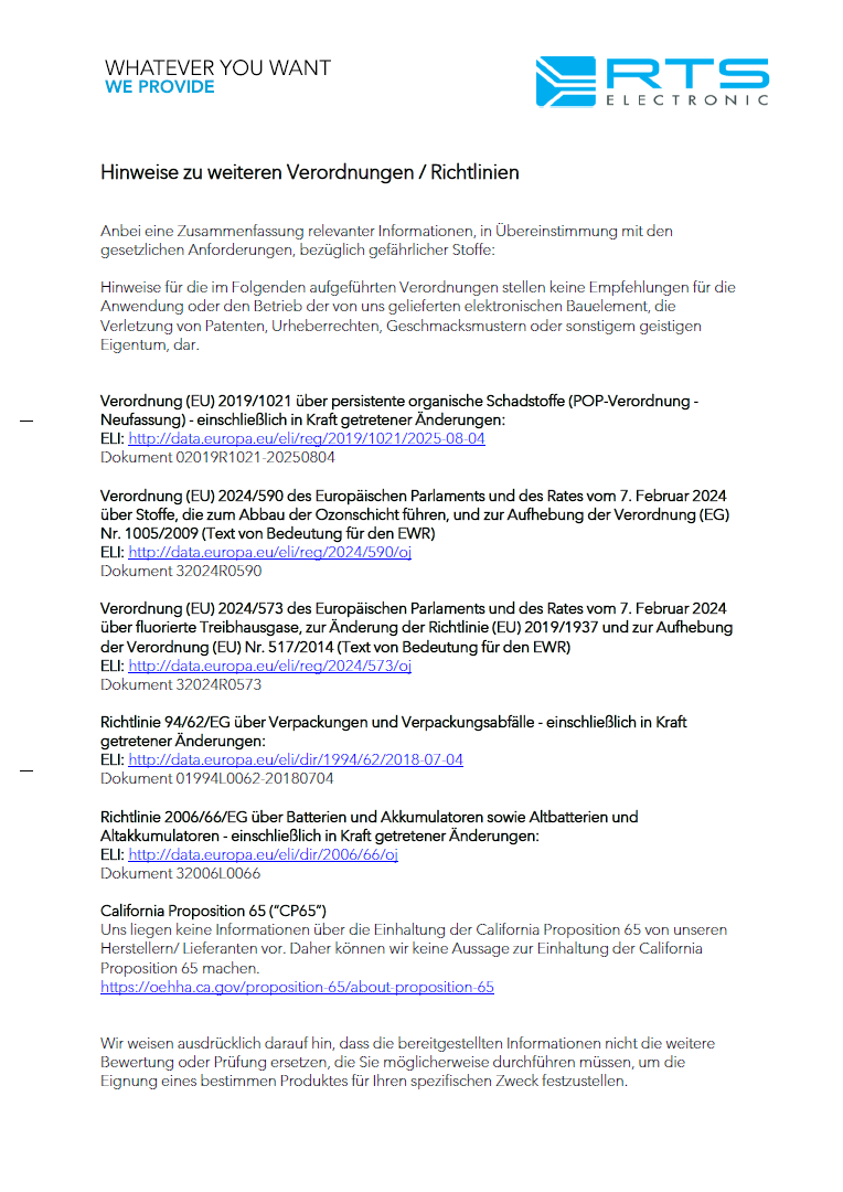 Hinweise zu weiteren Verordnungen und Richtlinien