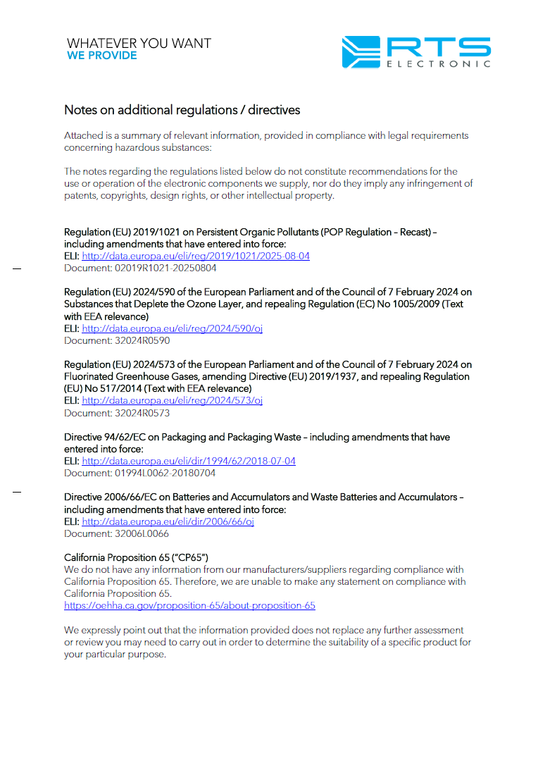 Notes on further regulations & guidelines